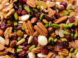 Calorie dense image of nuts and dried fruit